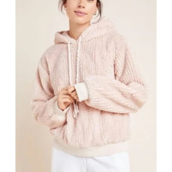 Anthropologie Saturday Sunday Nanette Sherpa Jersey Lined Hoodie Pink/Rose Size - Picture 1 of 15